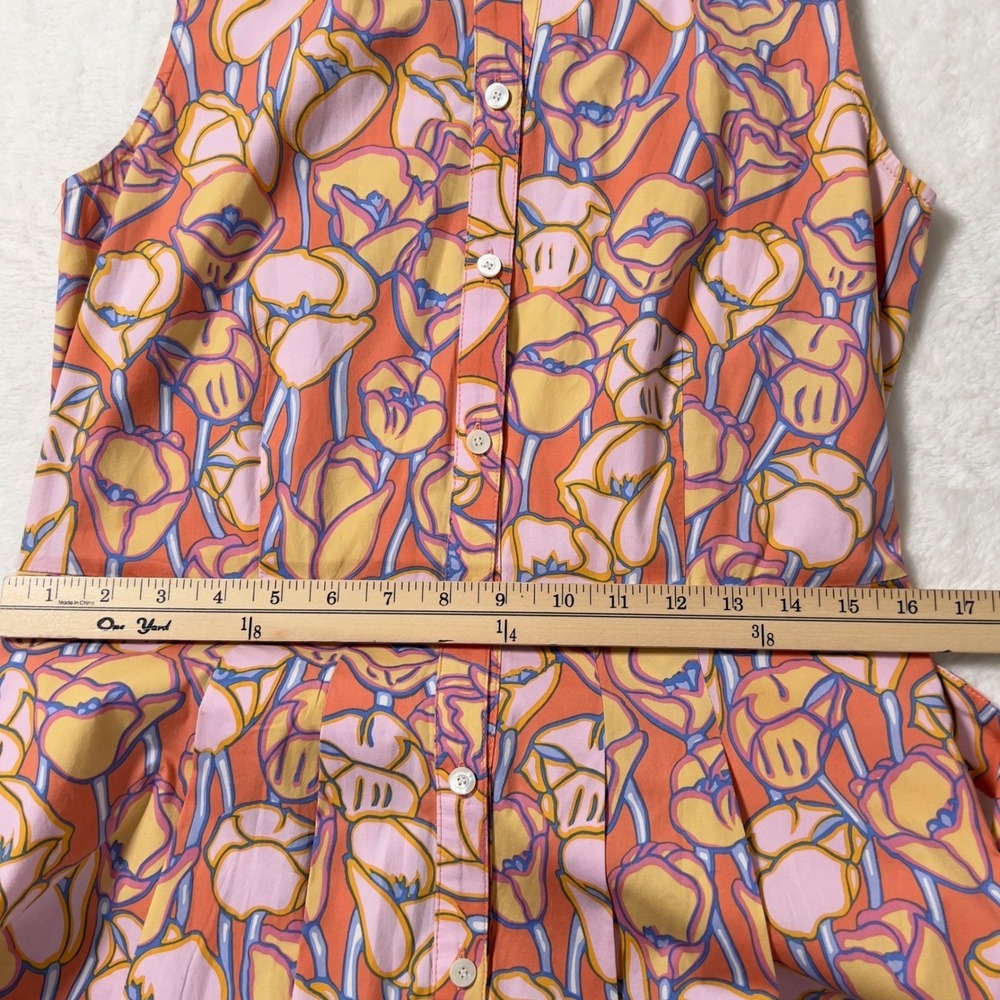 J.McLaughli Sleeveless Belted Shirt Dress Womens Sz M Multicolor Tulip Floral - Picture 10 of 11